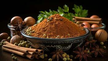 Garam Masala in black designer bowl generative AI photo