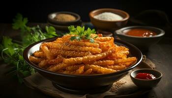 Murukku with chutney on white bowl generative AI photo