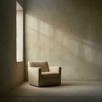 A linen lounge chair kept in an empty room generative AI photo