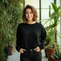 a beautiful girl wearing a black sweater generative AI photo