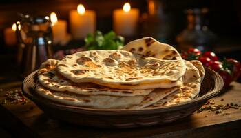 Chapatis on jute bowl generative AI photo