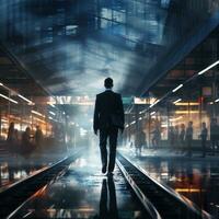 a businessman walking on a platform generative AI photo