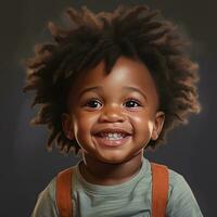 cute black baby smiling on black background generative AI photo