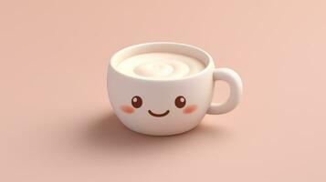 a tiny cute coffee pink emoji on light pink background generative AI photo