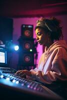 an african female sound engineer generative AI photo