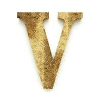 letter V covered in gold glitter on white background generative AI photo