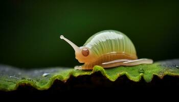 closeup of a slug on a leaf generative AI photo