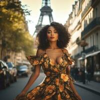 a black woman in summer dress generative AI photo