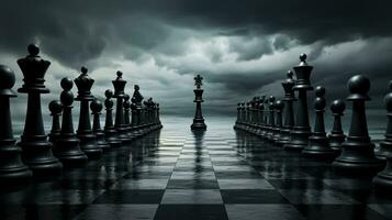 a chess game with dark clouds background generative AI photo