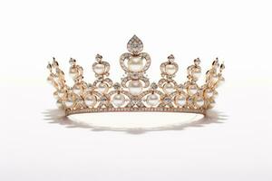 diamond and pearl crown on white background generative AI photo