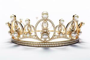 beautiful diamond and pearl crown on white background generative AI photo