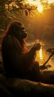 an orangutan drinking something generative AI photo