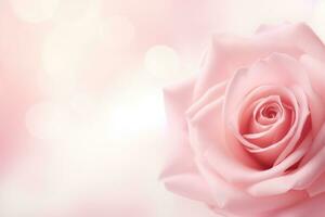 a pink rose border on light pink background generative AI photo