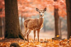 a beautiful female deer in the forest generative AI photo