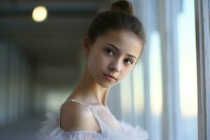 a young pretty girl ballet in tutu dress generative AI photo