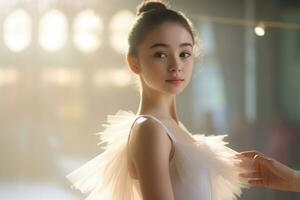 a young beautiful girl ballet in tutu dress generative AI photo