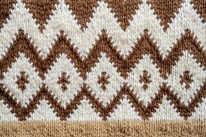 Wool sweater pattern texture of light brown dark brown and white colors generative AI photo