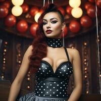 a beautiful young female wearing polka dot bustier top generative AI photo