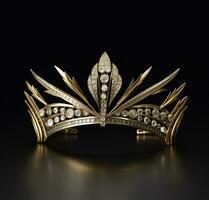 a beautiful gold and diamond crown on black background generative AI photo