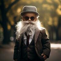 a cute little boy dressed up like a old man generative AI photo