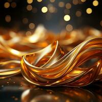 a spiral object with gold shining with bokeh background generative AI photo