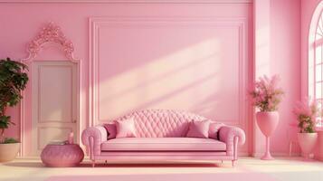 interior de vivo habitación de rosado casa generativo ai foto