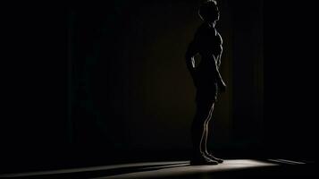 silhouette of an athlete on black background generative AI photo