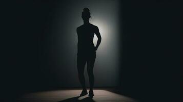 silhouette of an athlete woman on black background generative AI photo