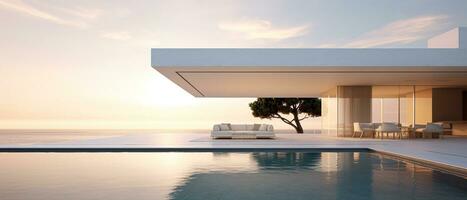 a modern villa with pool generative AI photo
