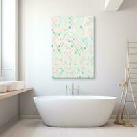 watercolor bubble white frame hanging on bathroom's wall generative AI photo