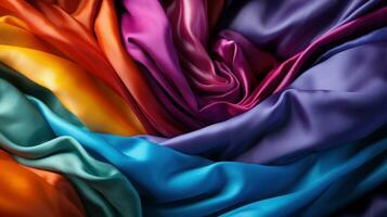 big rainbow silky cloth closeup generative AI photo