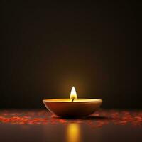 a diwali oil lamp glowing on dark background generative AI photo