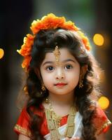 a little kid dressed up like goddess Durga generative AI photo