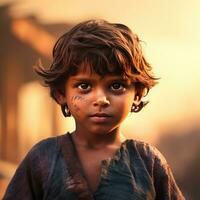 picture of indian innocent poor kid generative AI photo