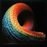 a rainbow colored 3d spiral shape on black background generative AI photo