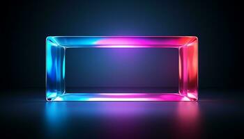 colorful neon glowing rectangle frame on dark background generative AI photo