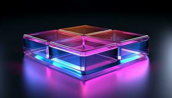 colorful neon glowing rectangle shape object on dark background generative AI photo
