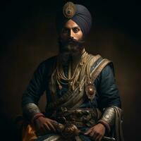 portrait of royal sikh man on dark background generative AI photo
