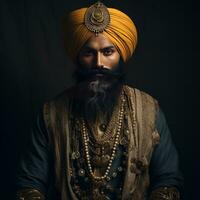 royal sikh man on black background generative AI photo
