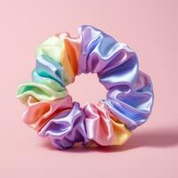 a plain colorful rubber band on bright pink background generative AI photo