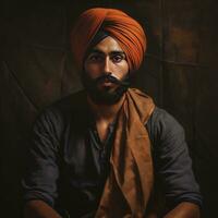 a sikh handsome man on dark background generative AI photo