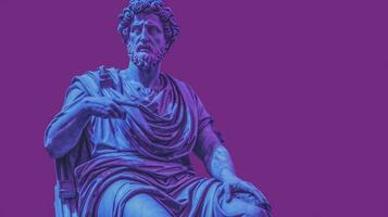 statue of an ancient roman philosopher on purple background generative AI photo