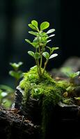 single moss plant on blur background generative AI photo