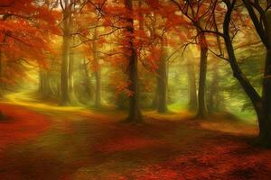 otoño bosque fondo, otoño bosque paisaje fondo, naturaleza fondo, paisaje fondo, ai generativo foto