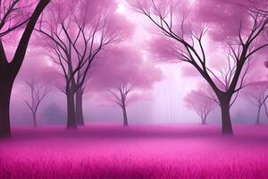 Pink Forest Background, Pink Forest Landscape Background, Nature Background, Landscape Background, AI Generative photo