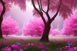 Pink Forest Background, Pink Forest Landscape Background, Nature Background, Landscape Background, AI Generative photo