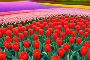 Tulip Flower Background, Tulip Flower Landscape Background, Nature Background, Landscape Background, AI Generative photo