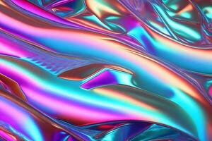 Holographic Glossy Foil Paper, Holographic Iridescent Foil Texture Background, Holographic Background, Iridescent Hologram Wallpaper, Glossy Iridescent Background, Ai Generative photo