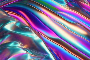 Holographic Glossy Foil Paper, Holographic Iridescent Foil Texture Background, Holographic Background, Iridescent Hologram Wallpaper, Glossy Iridescent Background, Ai Generative photo