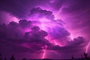 Thunderstorm Sky, Pink Thunderstorm Background, Pink Thunderstorm Wallpaper, Pink Stormy sky Background, Rainy Sky, Storm clouds, Ai Generative photo